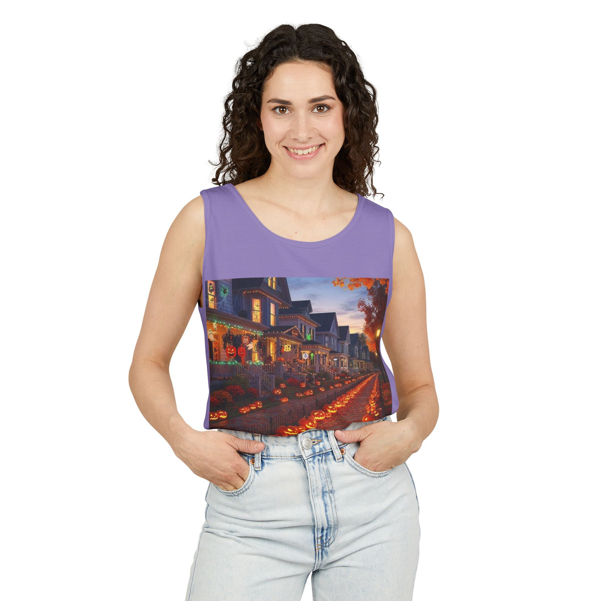 Halloween Pumpkin-Lit Street Tank Top (Woman)