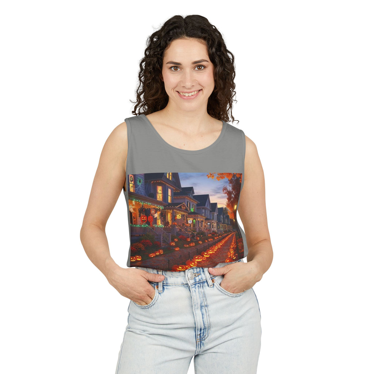 Halloween Pumpkin-Lit Street Tank Top (Woman)