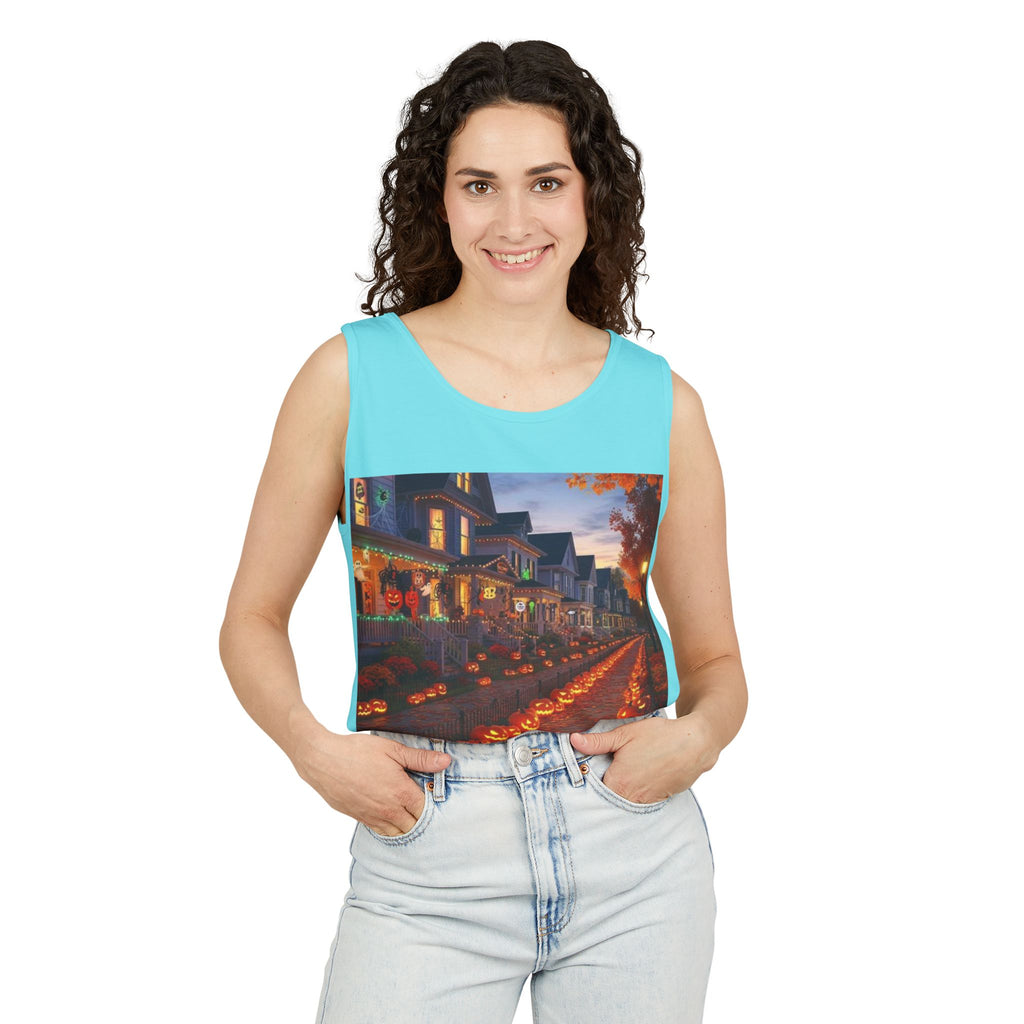 Halloween Pumpkin-Lit Street Tank Top (Woman)
