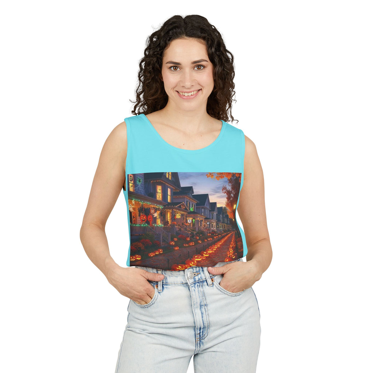 Halloween Pumpkin-Lit Street Tank Top (Woman)