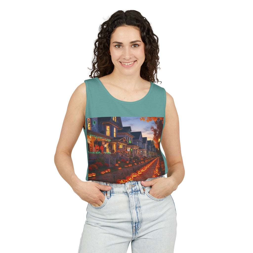 Halloween Pumpkin-Lit Street Tank Top (Woman)