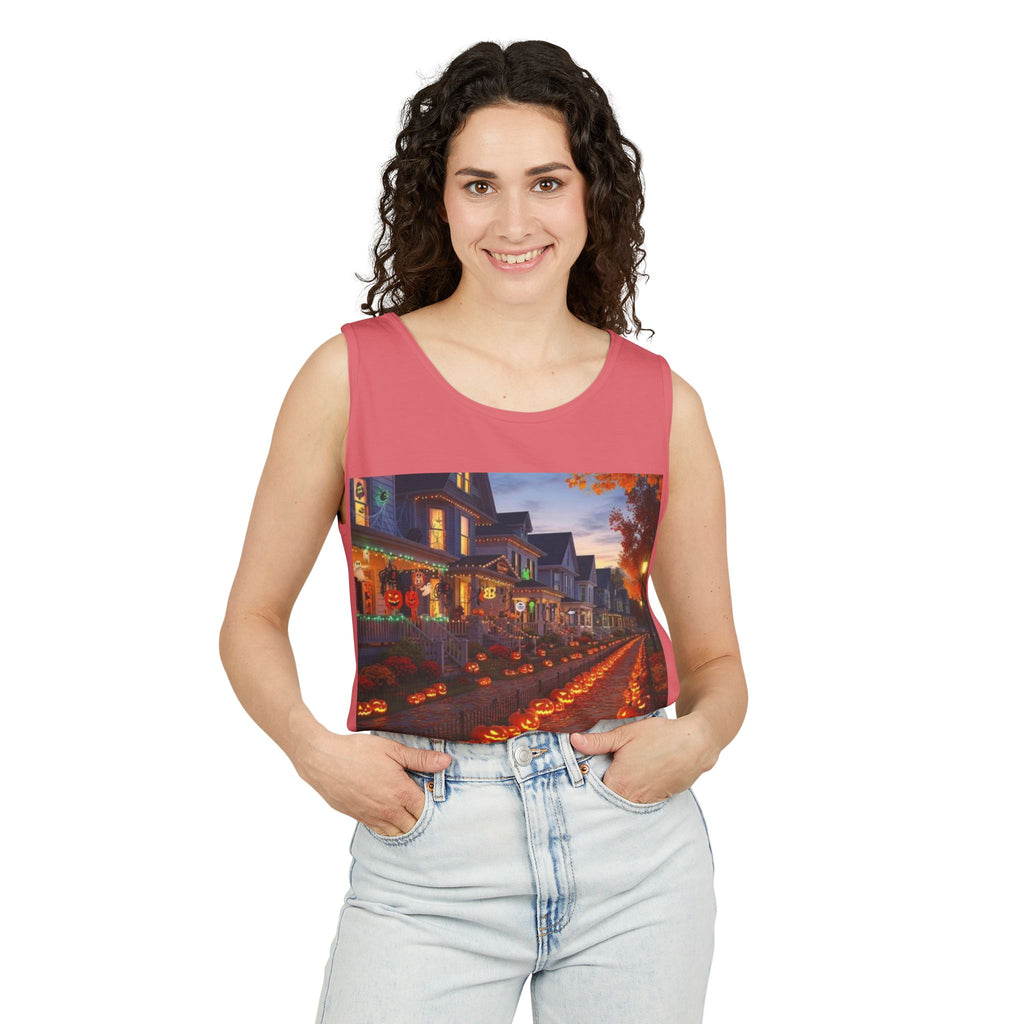 Halloween Pumpkin-Lit Street Tank Top (Woman)