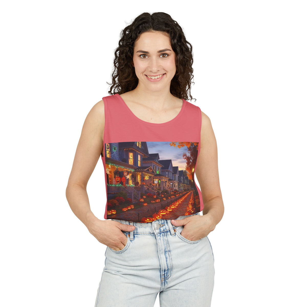 Halloween Pumpkin-Lit Street Tank Top (Woman)