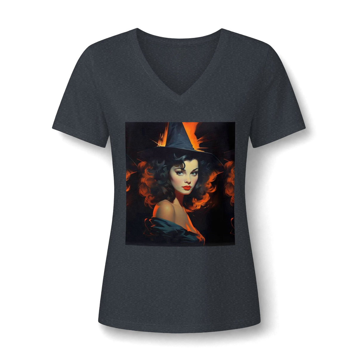 Women's V-Neck Tee – Mystical Halloween Witch Portrait