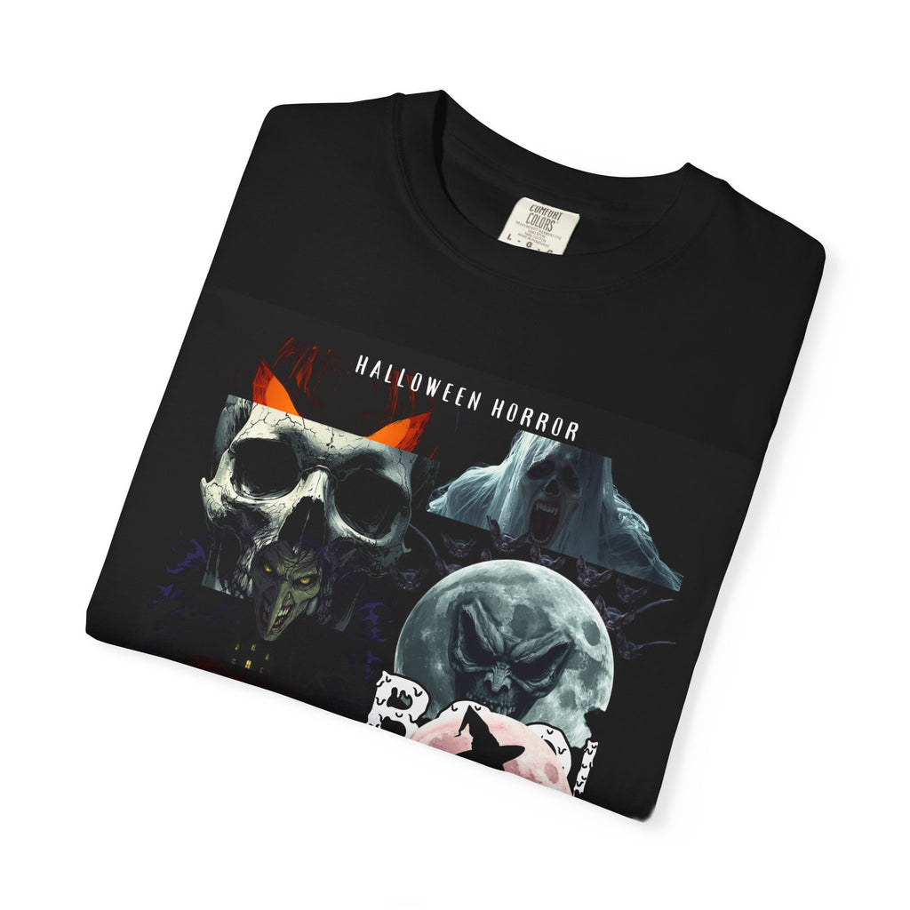 Halloween Horror Skull T-Shirt — Retro Moon & Mask Graphic