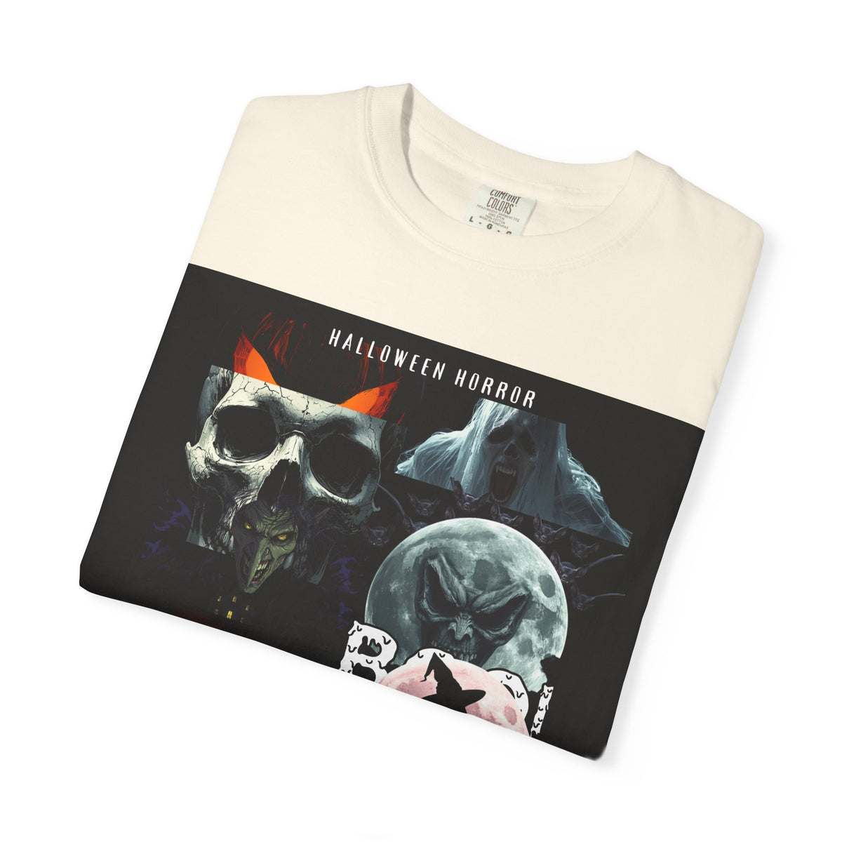 Halloween Horror Skull T-Shirt — Retro Moon & Mask Graphic