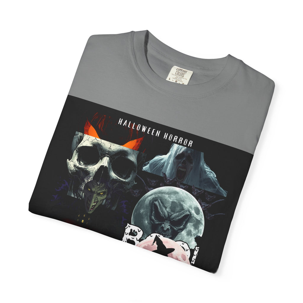 Halloween Horror Skull T-Shirt — Retro Moon & Mask Graphic
