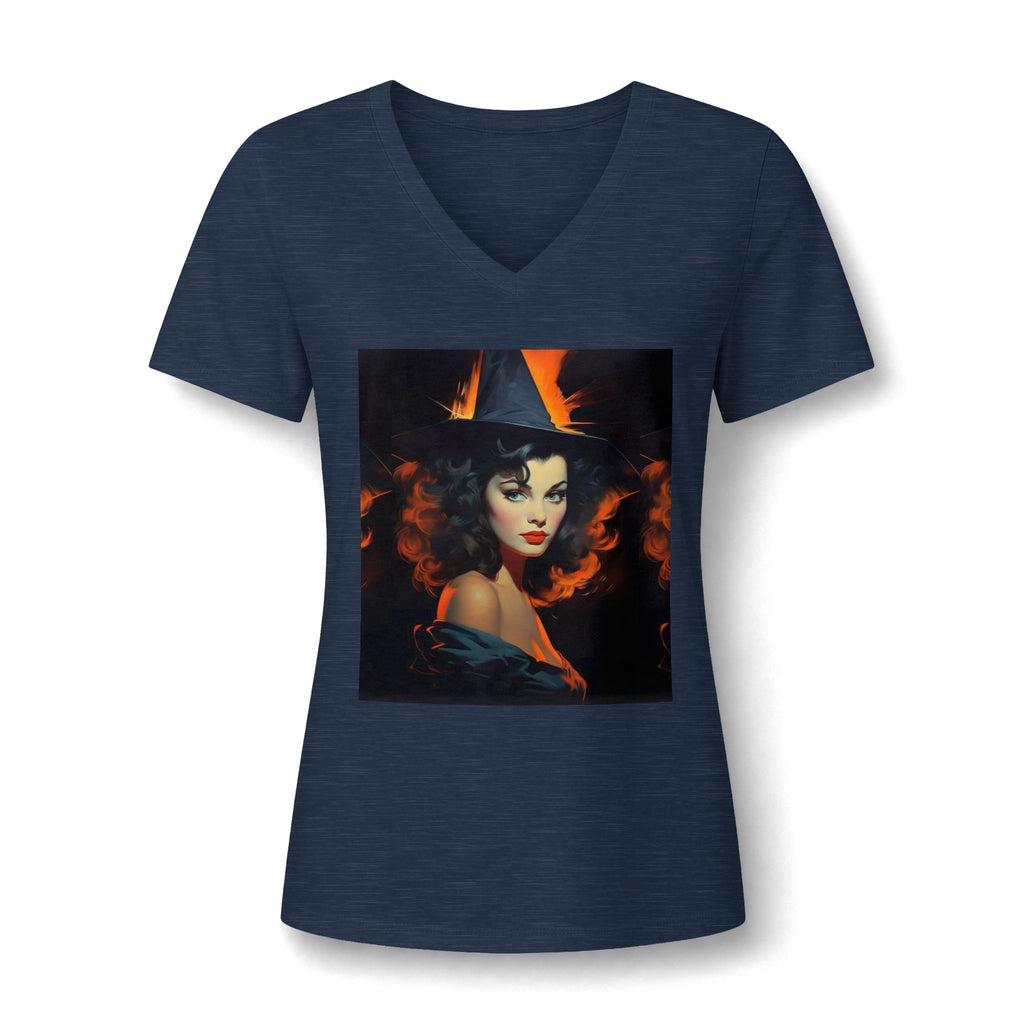 Women's V-Neck Tee – Mystical Halloween Witch Portrait