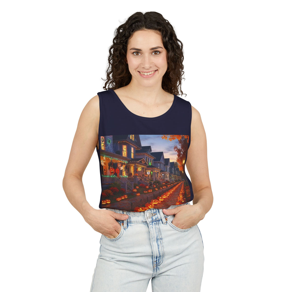 Halloween Pumpkin-Lit Street Tank Top (Woman)