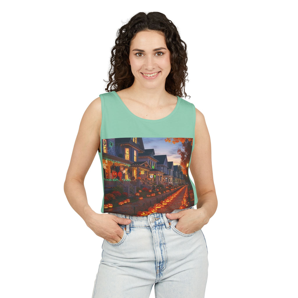 Halloween Pumpkin-Lit Street Tank Top (Woman)