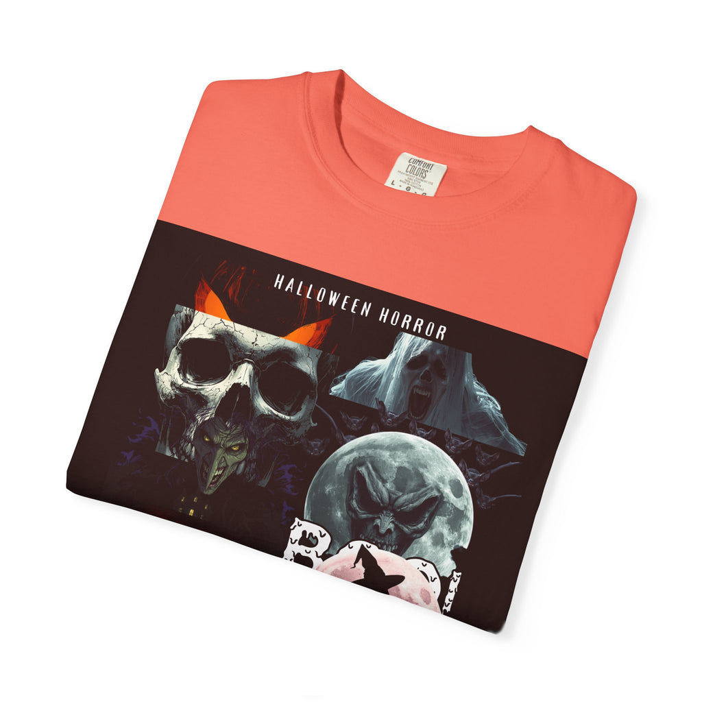Halloween Horror Skull T-Shirt — Retro Moon & Mask Graphic