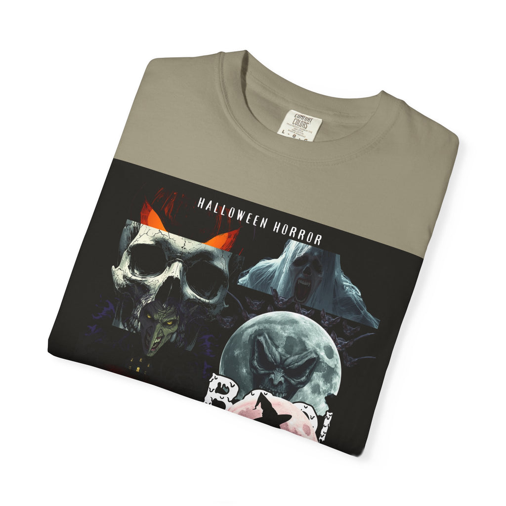 Halloween Horror Skull T-Shirt — Retro Moon & Mask Graphic