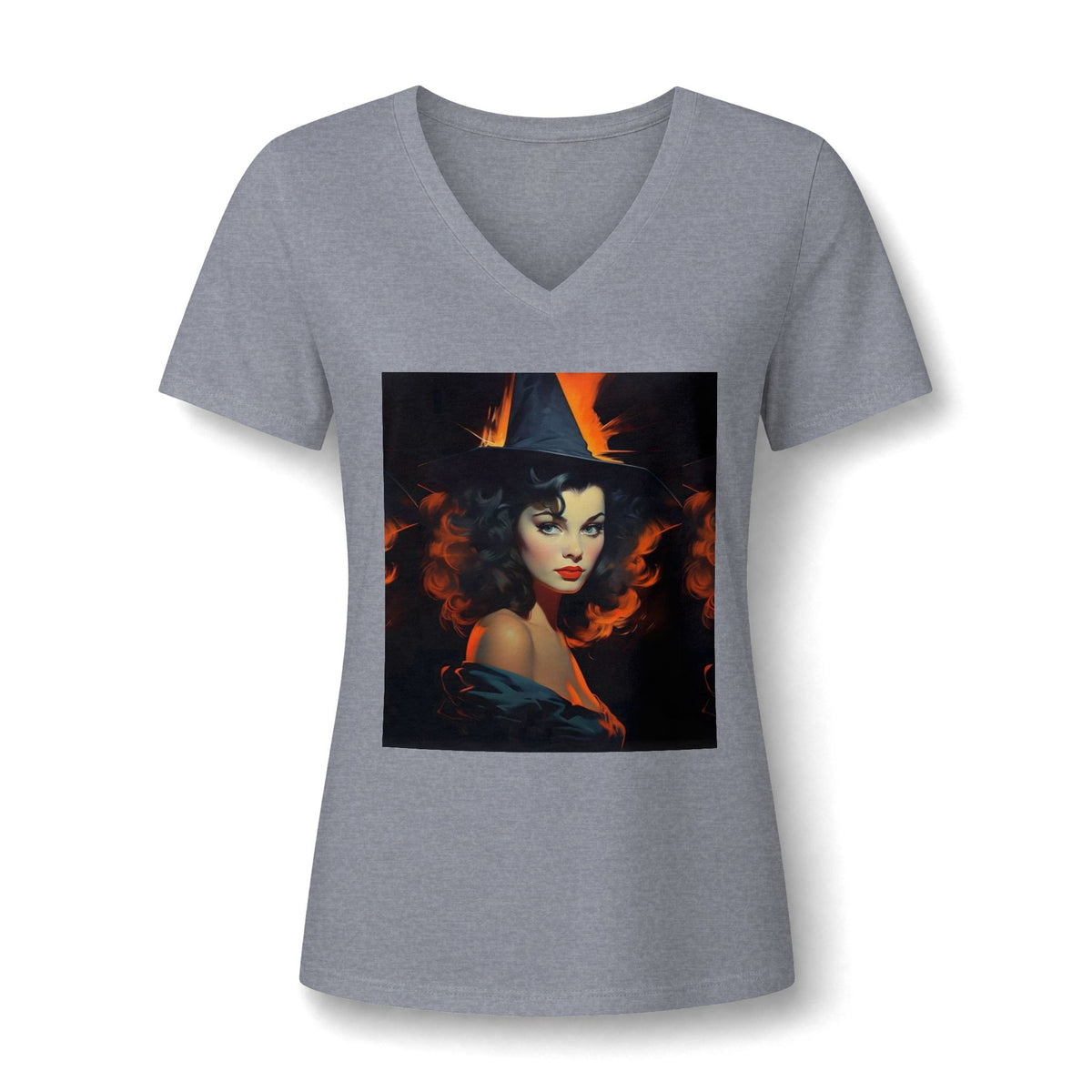 Women's V-Neck Tee – Mystical Halloween Witch Portrait