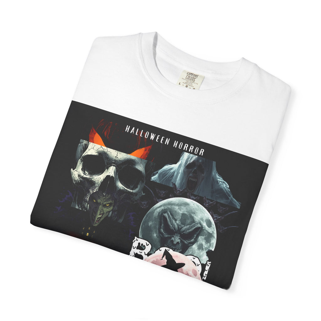 Halloween Horror Skull T-Shirt — Retro Moon & Mask Graphic