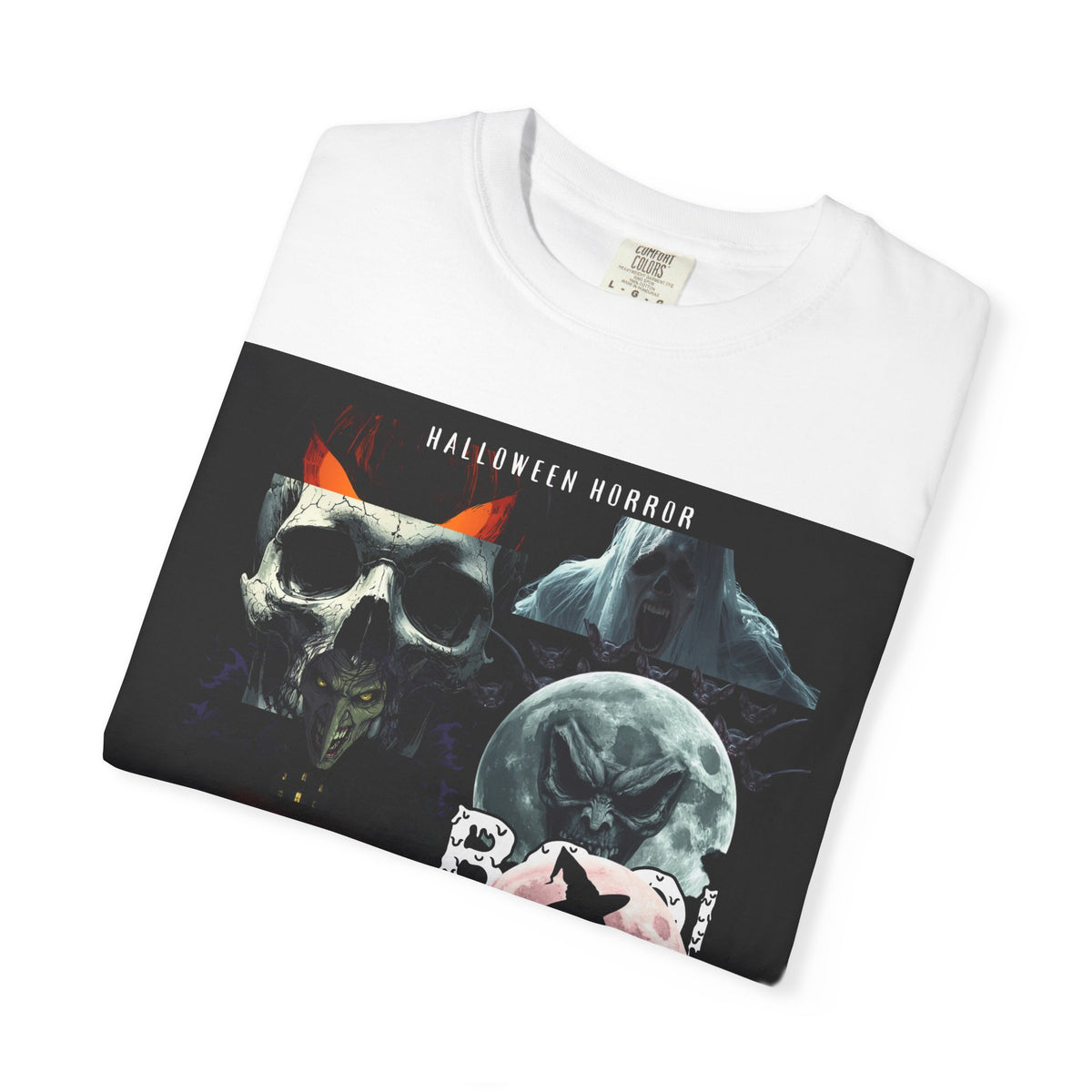 Halloween Horror Skull T-Shirt — Retro Moon & Mask Graphic