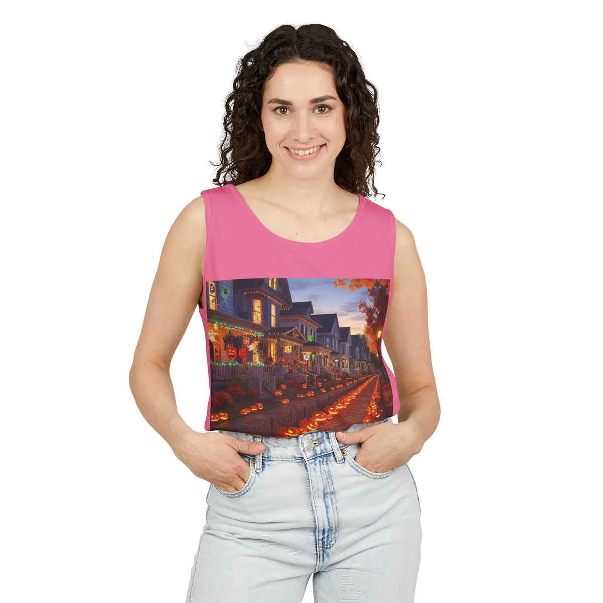 Halloween Pumpkin-Lit Street Tank Top (Woman)