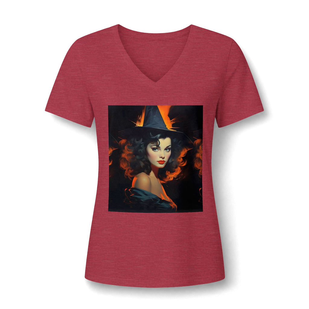 Women's V-Neck Tee – Mystical Halloween Witch Portrait