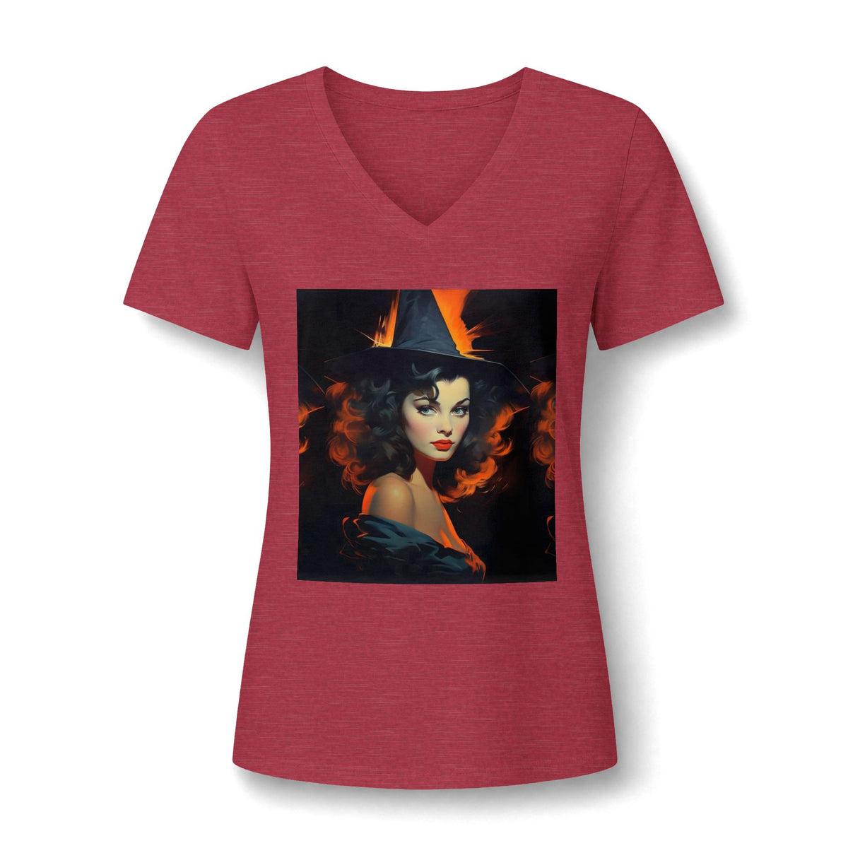 Women's V-Neck Tee – Mystical Halloween Witch Portrait