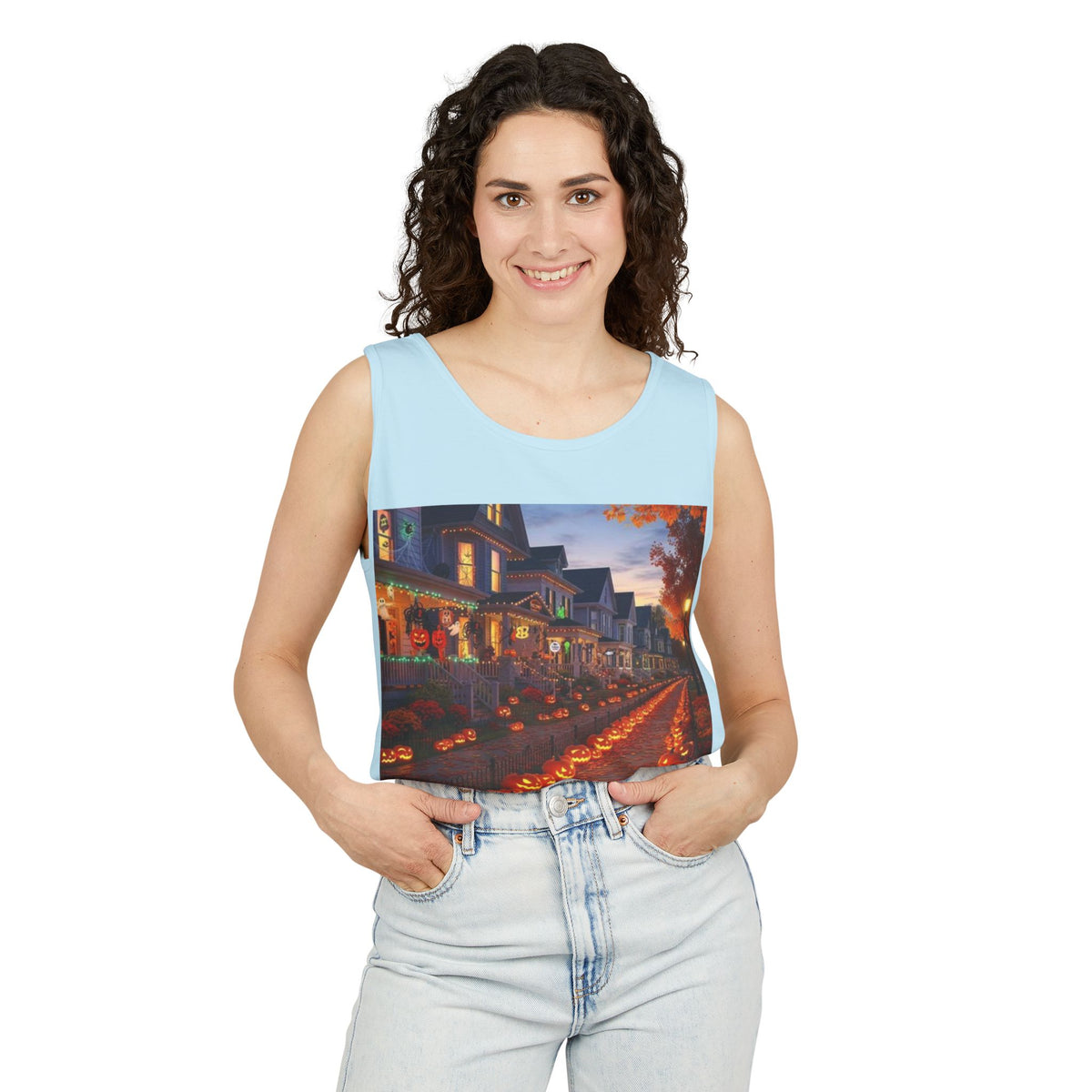 Halloween Pumpkin-Lit Street Tank Top (Woman)