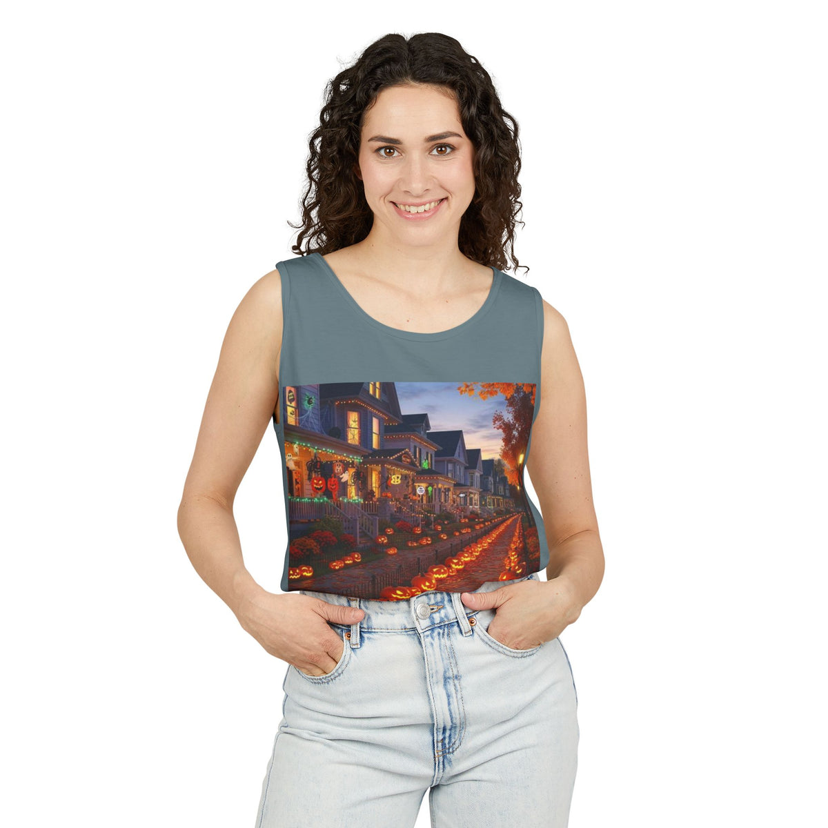 Halloween Pumpkin-Lit Street Tank Top (Woman)