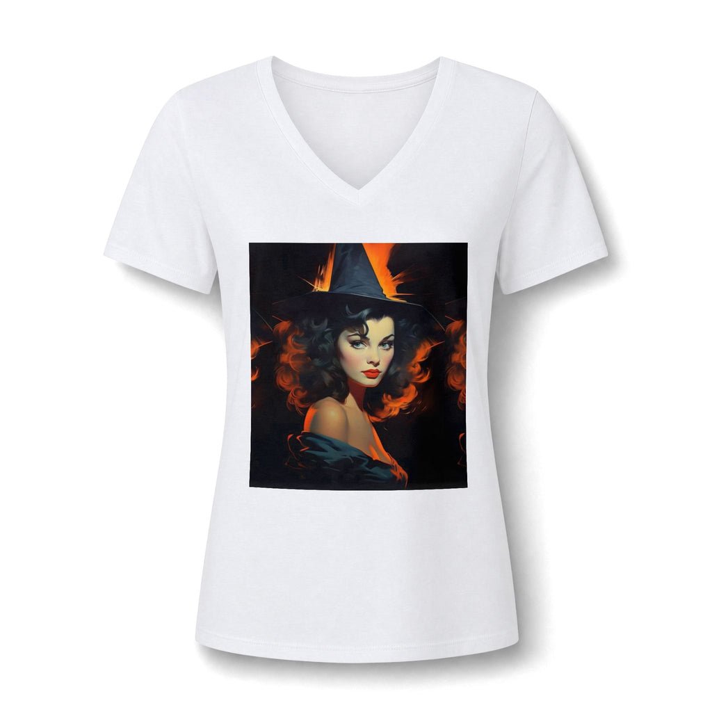 Women's V-Neck Tee – Mystical Halloween Witch Portrait