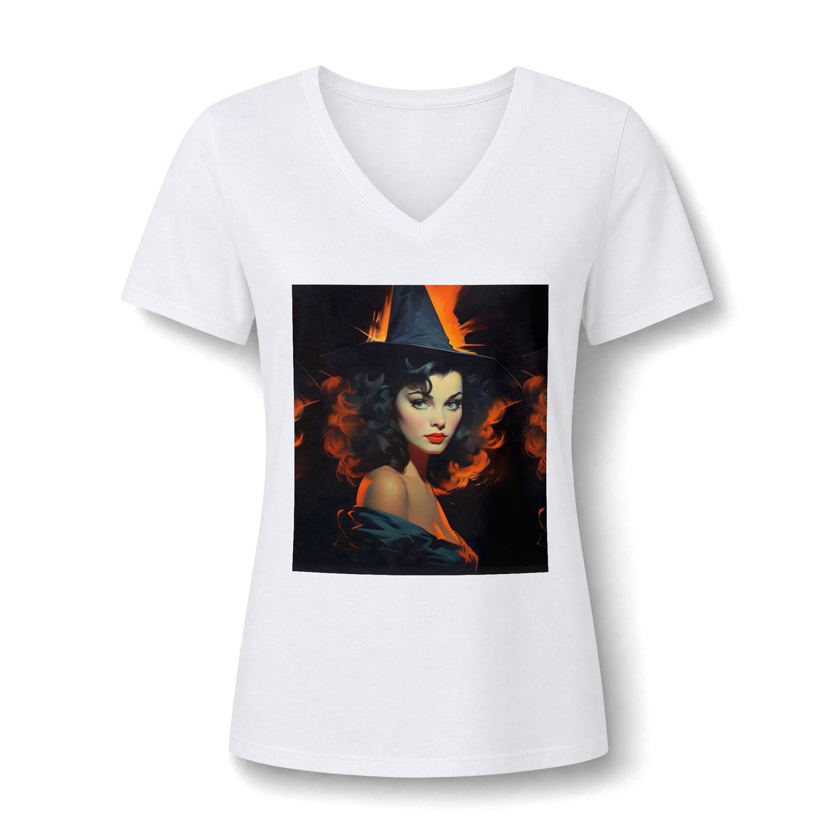 Women's V-Neck Tee – Mystical Halloween Witch Portrait