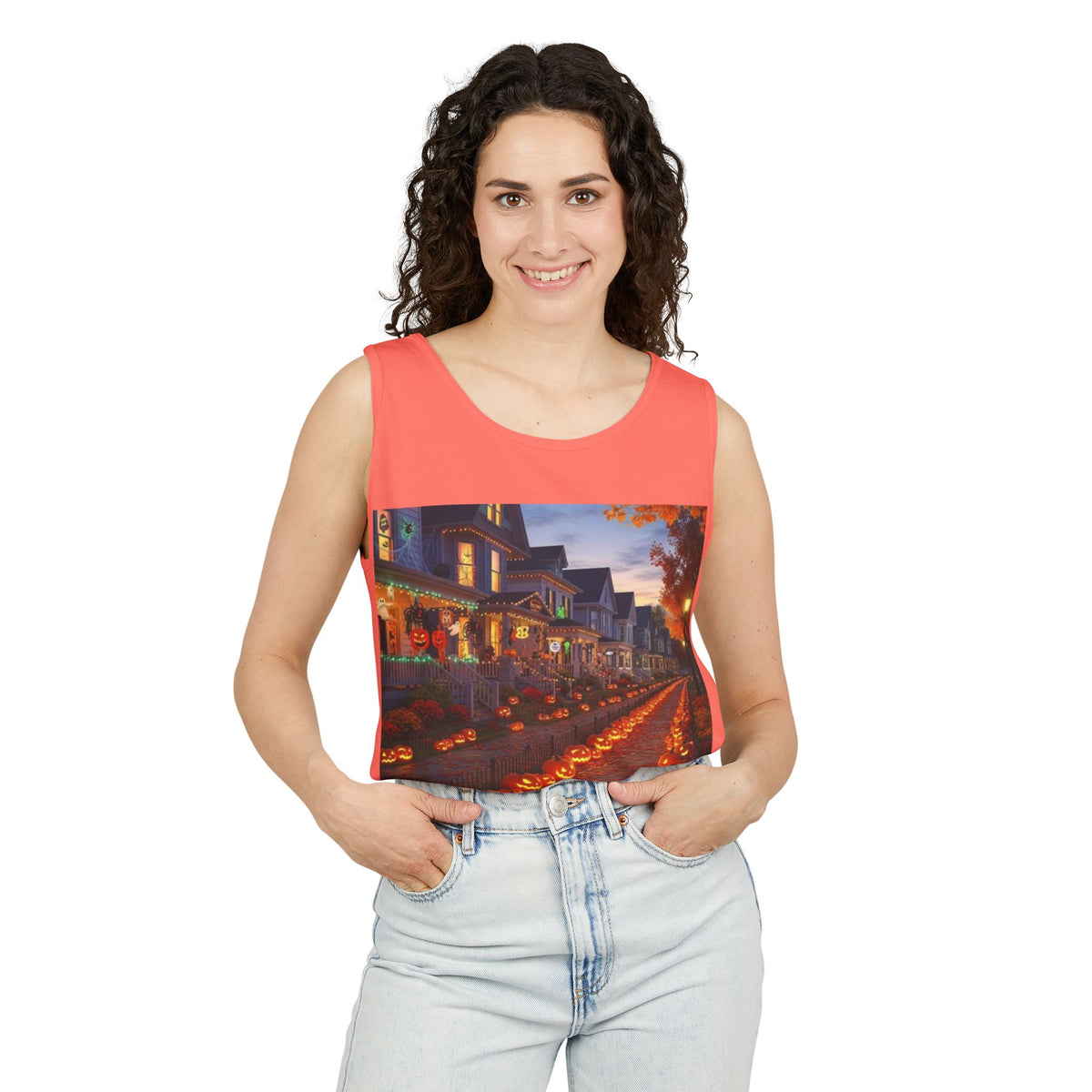Halloween Pumpkin-Lit Street Tank Top (Woman)