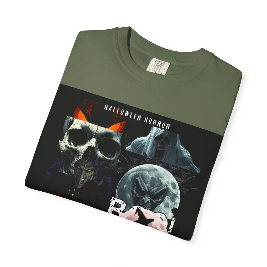 Halloween Horror Skull T-Shirt — Retro Moon & Mask Graphic