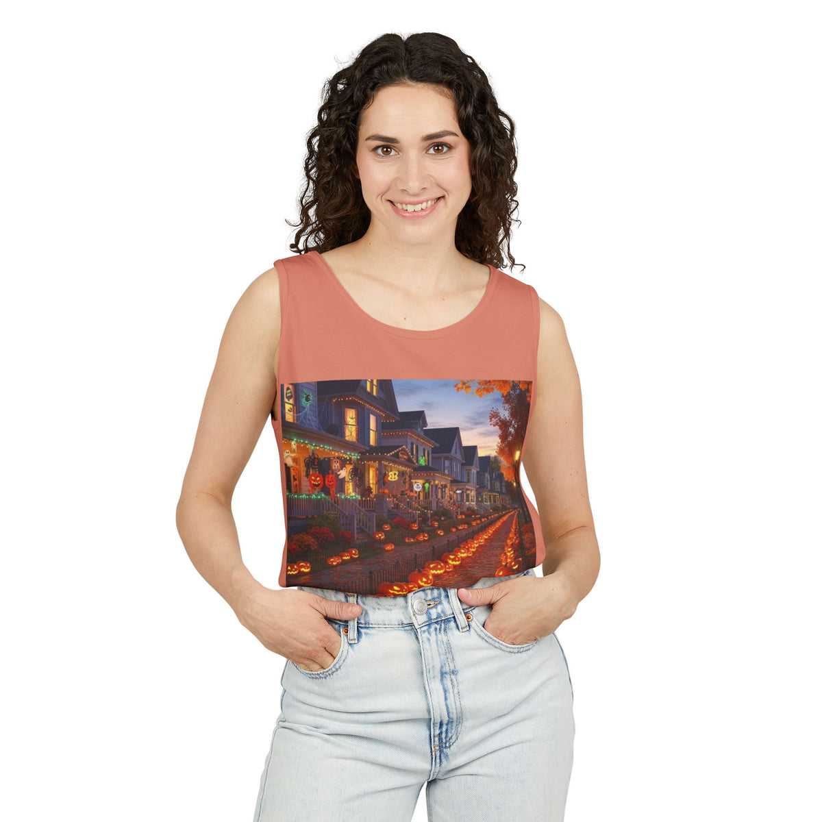 Halloween Pumpkin-Lit Street Tank Top (Woman)