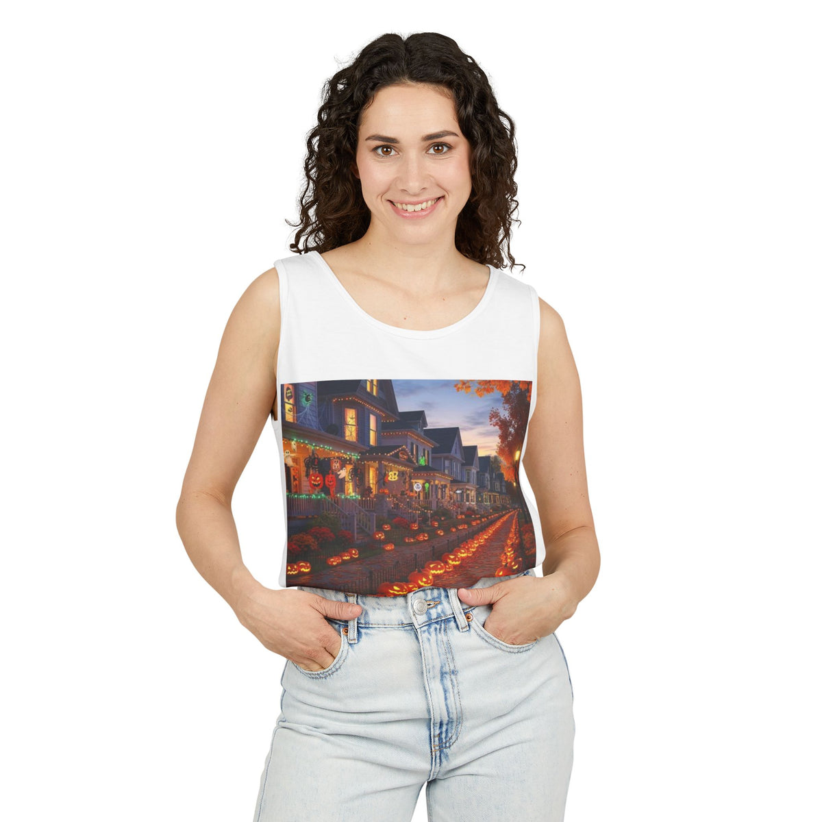 Halloween Pumpkin-Lit Street Tank Top (Woman)