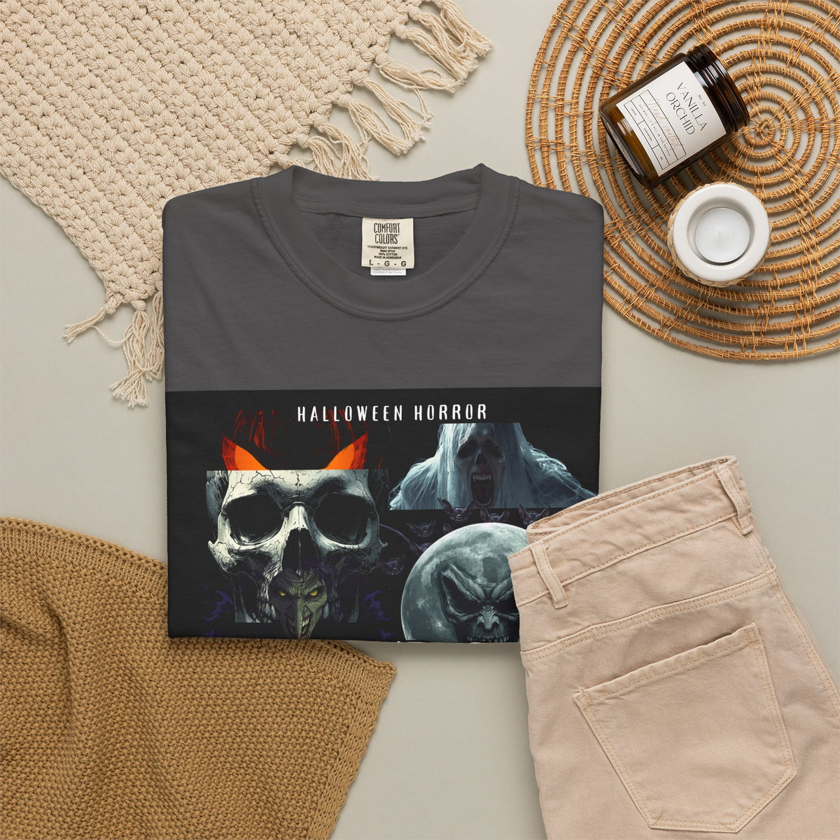 Halloween Horror Skull T-Shirt — Retro Moon & Mask Graphic