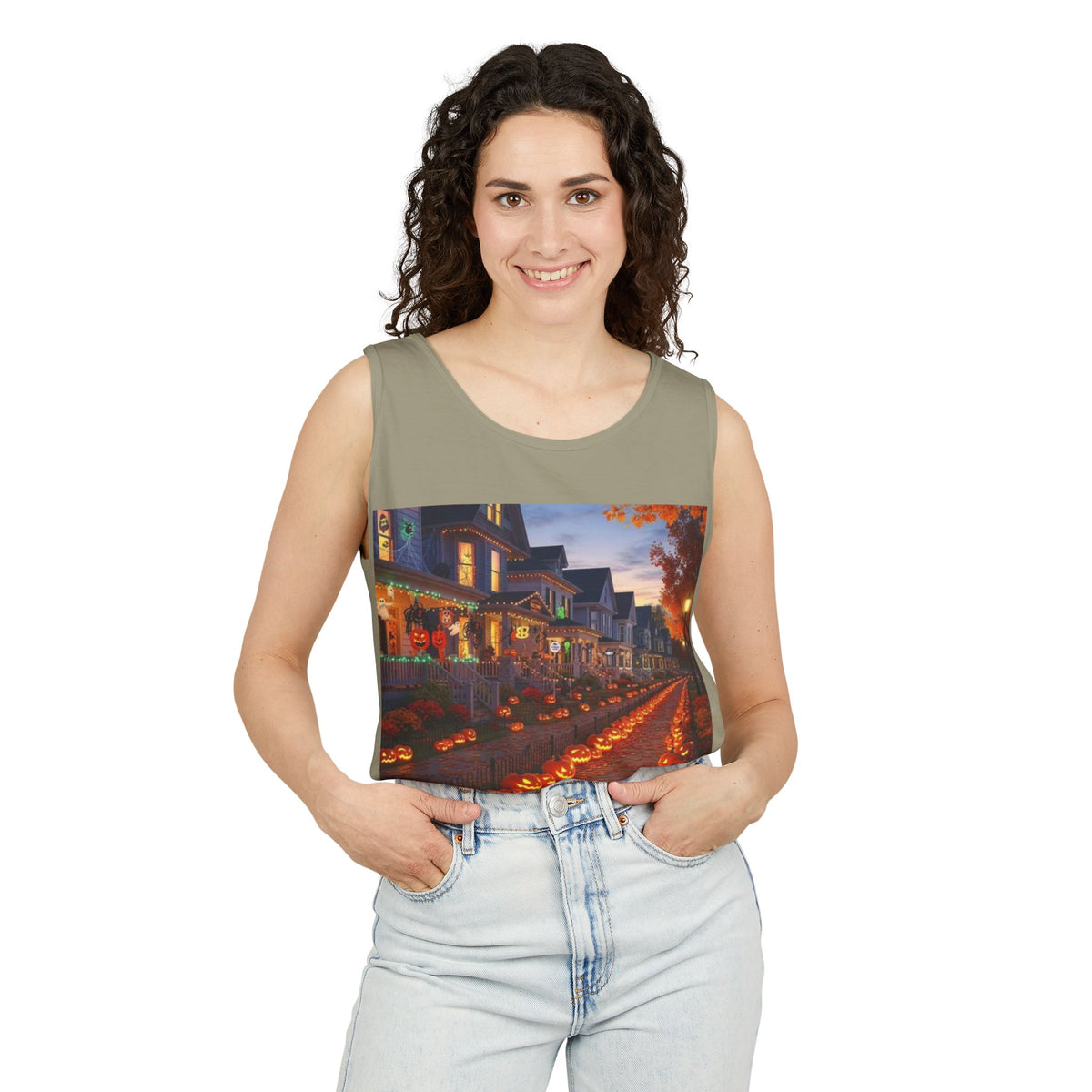 Halloween Pumpkin-Lit Street Tank Top (Woman)