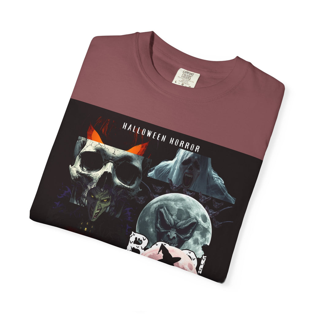 Halloween Horror Skull T-Shirt — Retro Moon & Mask Graphic