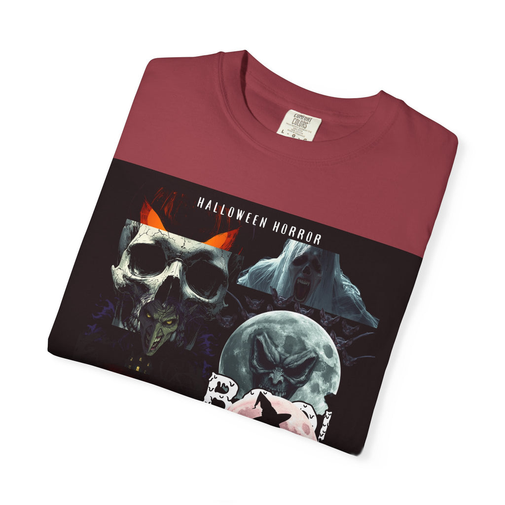Halloween Horror Skull T-Shirt — Retro Moon & Mask Graphic