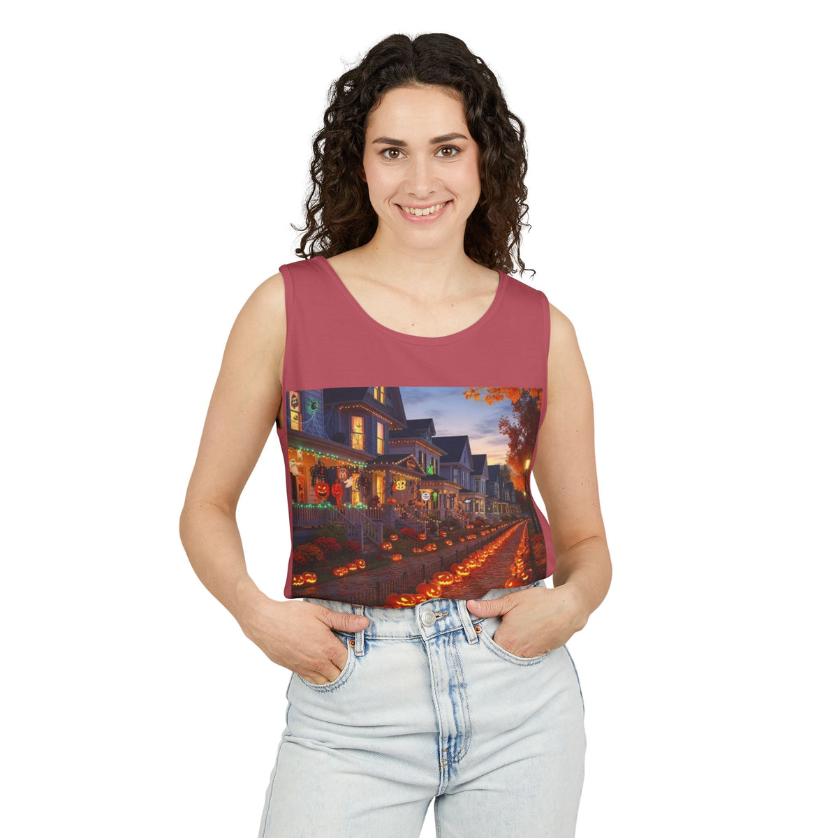 Halloween Pumpkin-Lit Street Tank Top (Woman)