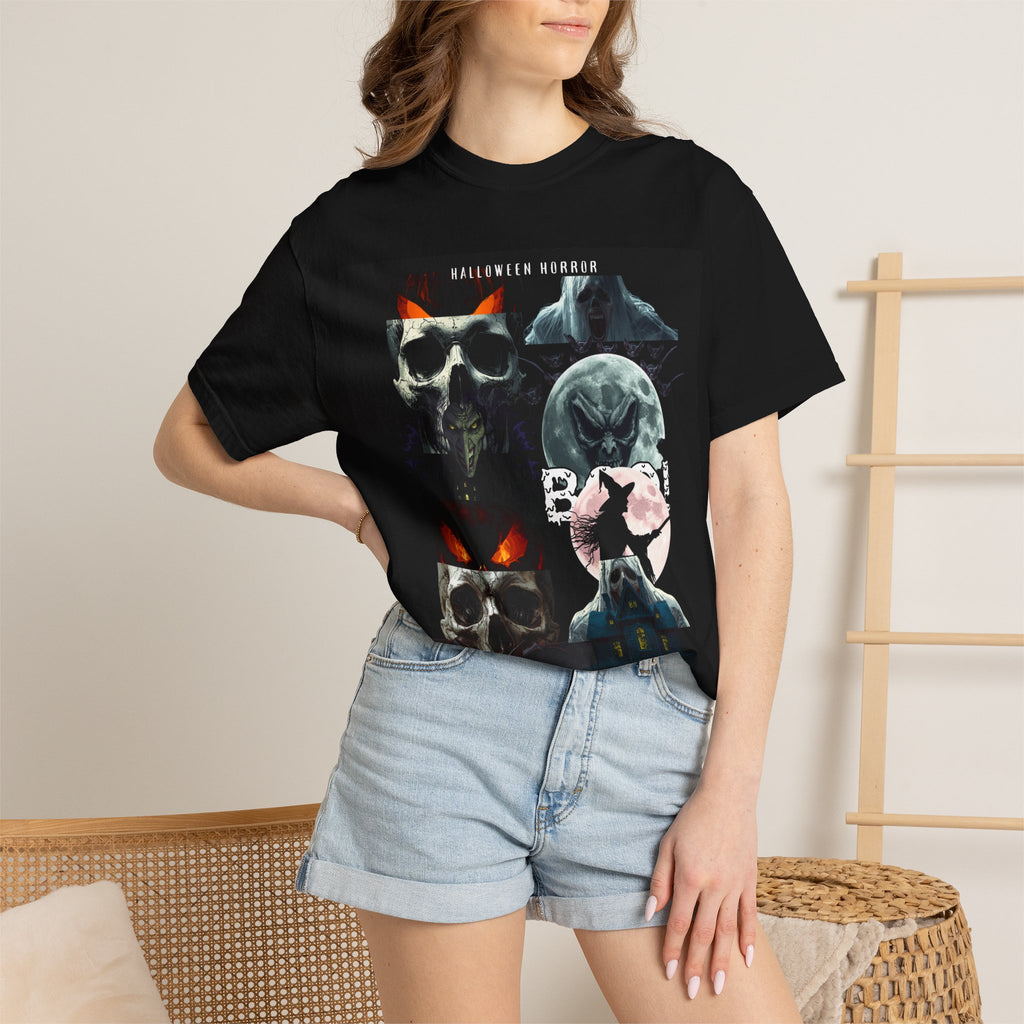 Halloween Horror Skull T-Shirt — Retro Moon & Mask Graphic