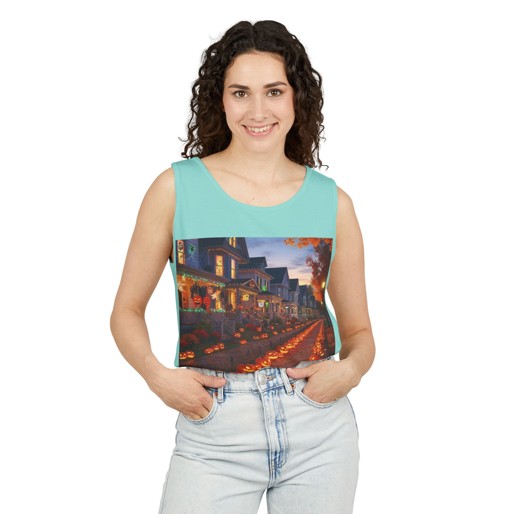 Halloween Pumpkin-Lit Street Tank Top (Woman)