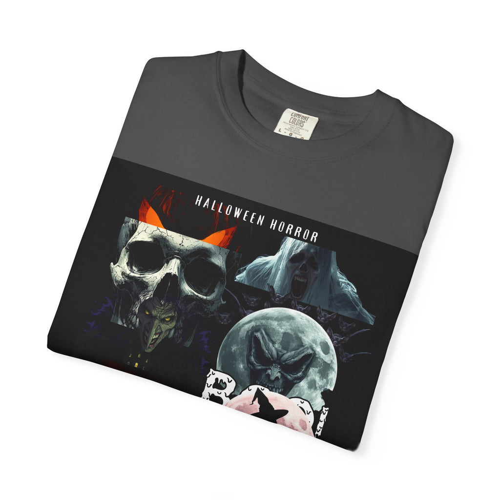 Halloween Horror Skull T-Shirt — Retro Moon & Mask Graphic