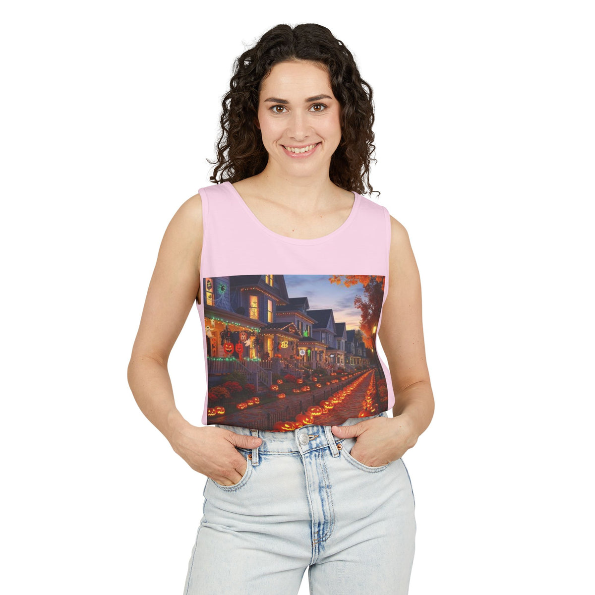 Halloween Pumpkin-Lit Street Tank Top (Woman)