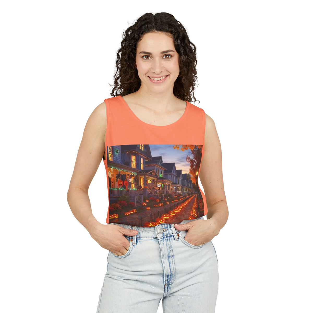 Halloween Pumpkin-Lit Street Tank Top (Woman)