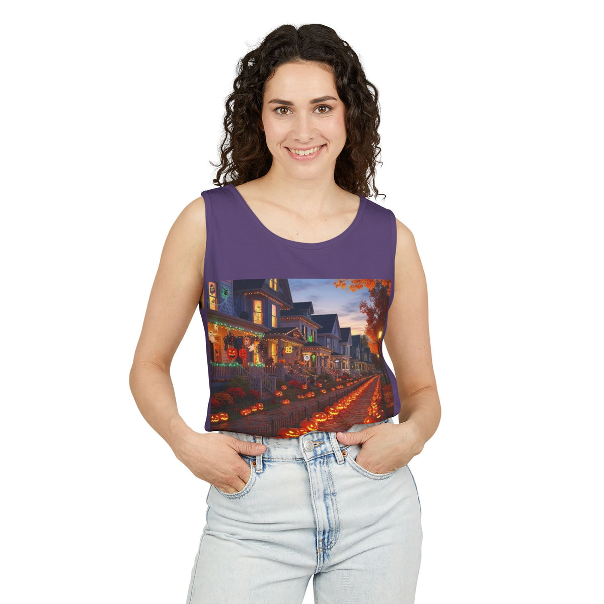Halloween Pumpkin-Lit Street Tank Top (Woman)